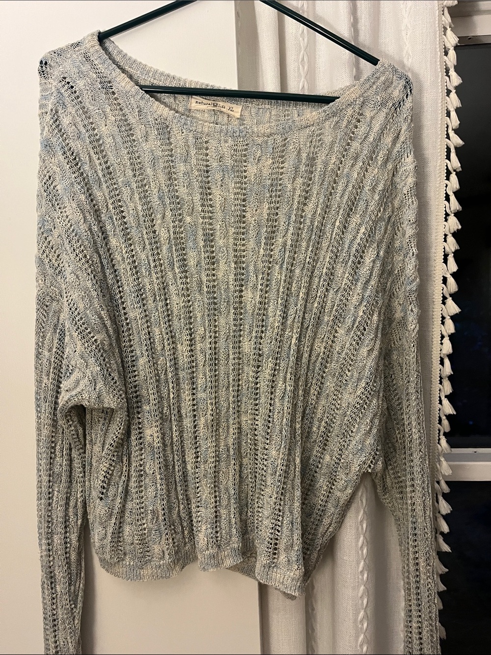 NATURAL LIFE Light Gray Open-Knit Scoop Neck Sweater